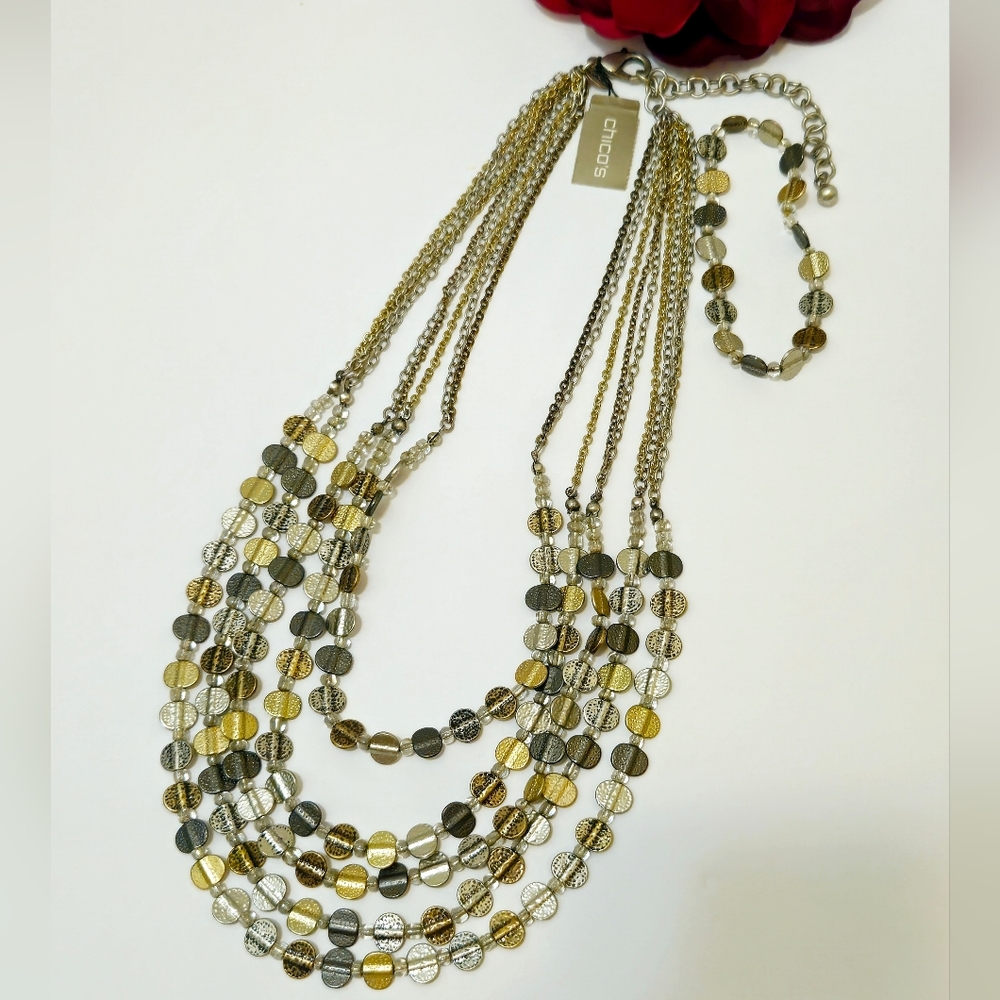 Chicos Asha Multitone Statement Necklace & Stretc… - image 1